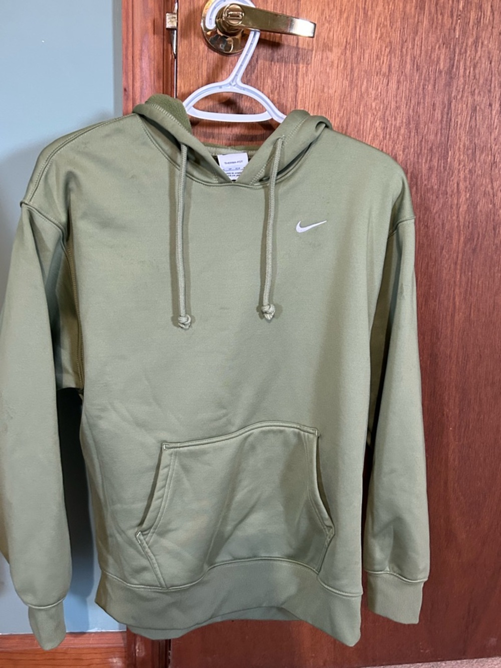 Nike Olive Green Pullover Hoodie with Small Swoosh